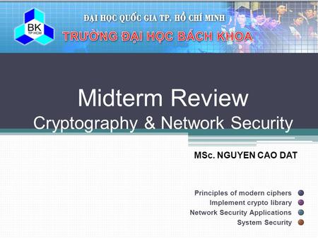 Midterm Review Cryptography & Network Security