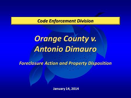 Orange County v. Antonio Dimauro Foreclosure Action and Property Disposition Code Enforcement Division January 14, 2014.