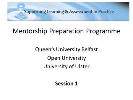 Mentorship Preparation Programme Queen’s University Belfast Open University University of Ulster Session 1.