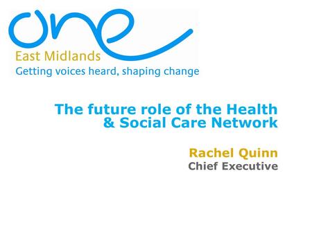 The future role of the Health & Social Care Network Rachel Quinn Chief Executive.