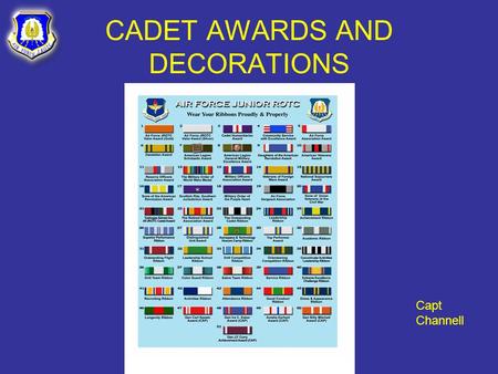 CADET AWARDS AND DECORATIONS Capt Channell. OVERVIEW Purpose of Awards Program Types of Awards/Decorations Criteria Certificates.