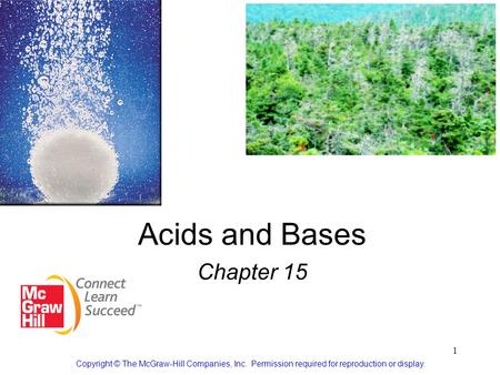 1 Acids and Bases Chapter 15 Copyright © The McGraw-Hill Companies, Inc. Permission required for reproduction or display.
