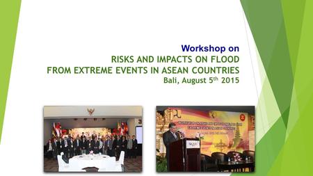 Workshop on RISKS AND IMPACTS ON FLOOD FROM EXTREME EVENTS IN ASEAN COUNTRIES Bali, August 5 th 2015.