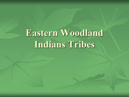 Eastern Woodland Indians Tribes. Tribes The group of Native American known as the Woodland Indians is made up of several tribes. These are some of the.