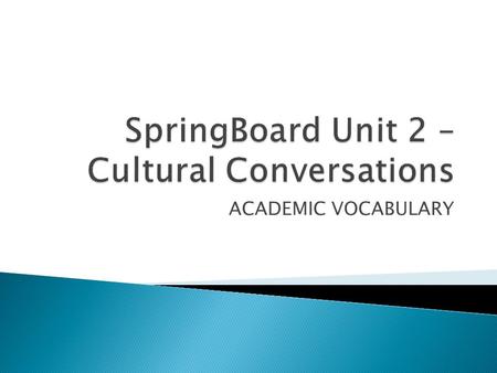 SpringBoard Unit 2 – Cultural Conversations