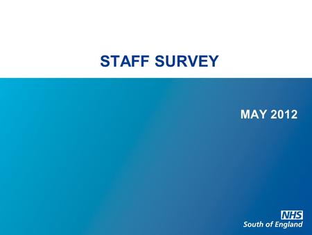STAFF SURVEY MAY 2012. CONTEXT Survey undertaken between September and December 2011 National response rate was 54% Survey consists of 38 questions based.