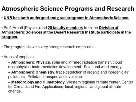 Atmospheric Science Programs and Research
