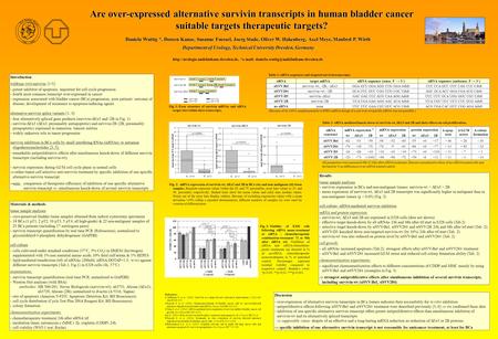 Are over ‑ expressed alternative survivin transcripts in human bladder cancer suitable targets therapeutic targets? Daniela Wuttig *, Doreen Kunze, Susanne.