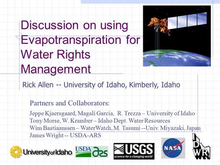 Discussion on using Evapotranspiration for Water Rights Management