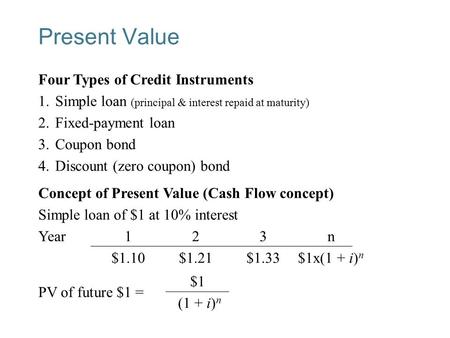 Present Value Four Types of Credit Instruments
