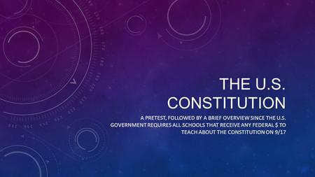 THE U.S. CONSTITUTION A PRETEST, FOLLOWED BY A BRIEF OVERVIEW SINCE THE U.S. GOVERNMENT REQUIRES ALL SCHOOLS THAT RECEIVE ANY FEDERAL $ TO TEACH ABOUT.