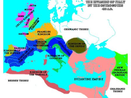 Germanic Tribes Visigoths  Spain Ostrogoths  Italy Anglo-Saxons  Britain -German kings kept Roman government structure, but excluded Romans.