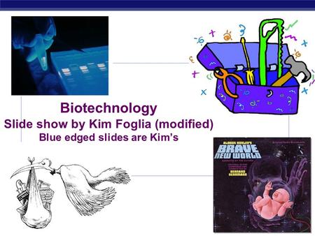 AP Biology 2007-2008 Biotechnology Slide show by Kim Foglia (modified) Blue edged slides are Kim’s.