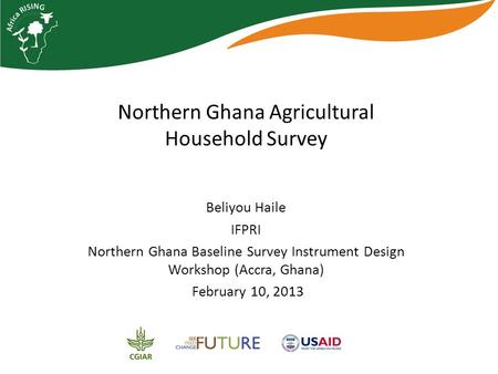 Northern Ghana Agricultural Household Survey Beliyou Haile IFPRI Northern Ghana Baseline Survey Instrument Design Workshop (Accra, Ghana) February 10,