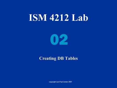 ISM 4212 Lab Creating DB Tables 02 copyright Lars Paul Linden 2007.