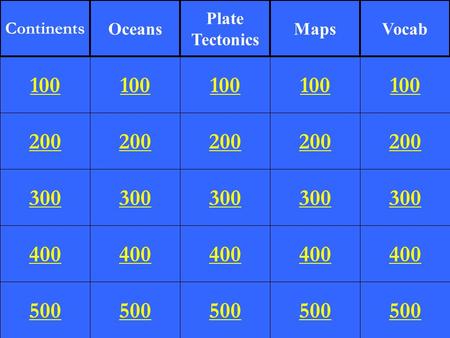 200 300 400 500 100 200 300 400 500 100 200 300 400 500 100 200 300 400 500 100 200 300 400 500 100 Continents Oceans Plate Tectonics MapsVocab.