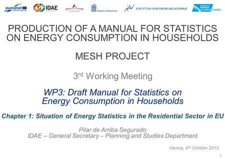 1 PRODUCTION OF A MANUAL FOR STATISTICS ON ENERGY CONSUMPTION IN HOUSEHOLDS MESH PROJECT 3 rd Working Meeting Vienna, 4 rd October 2012 WP3: Draft Manual.
