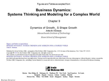 Figures and Tables excerpted from Business Dynamics: Systems Thinking and Modeling for a Complex World Chapter 9 Dynamics of Growth_ S Shape Growth.