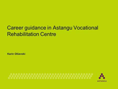 Career guidance in Astangu Vocational Rehabilitation Centre Karin Olševski.