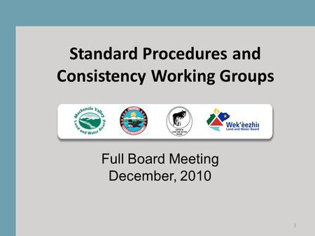 Standard Procedures and Consistency Working Groups Full Board Meeting December, 2010 1.