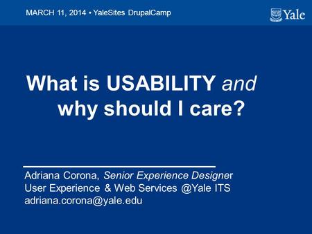 What is USABILITY and why should I care? Adriana Corona, Senior Experience Designer User Experience & Web ITS MARCH.