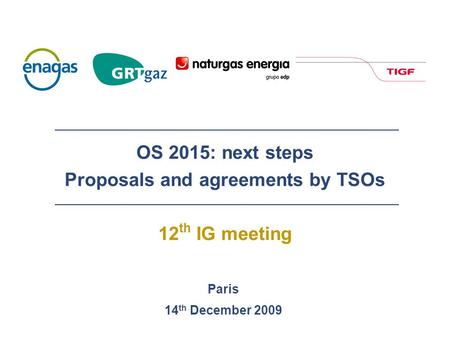 OS 2015: next steps Proposals and agreements by TSOs 12 th IG meeting Paris 14 th December 2009.
