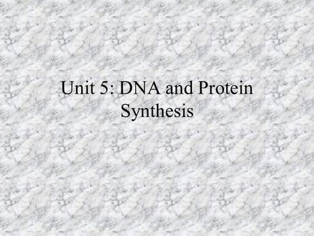 Unit 5: DNA and Protein Synthesis