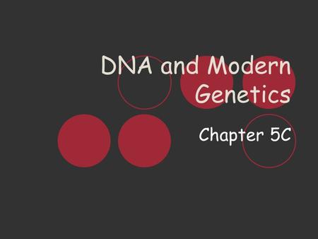 DNA and Modern Genetics Chapter 5C. D eoxyribo N ucleic A cid DNA is a molecule that stores information that a cell needs to function, grow, & divide.
