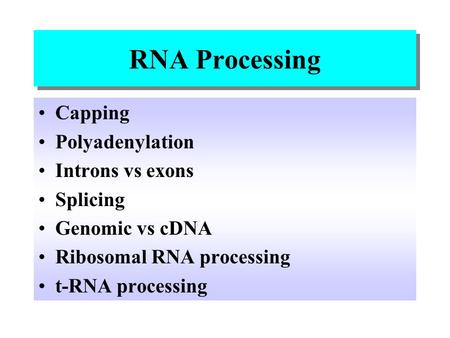 RNA Processing Capping Polyadenylation Introns vs exons Splicing
