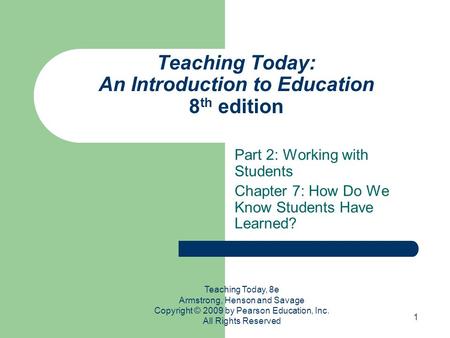 Teaching Today: An Introduction to Education 8th edition