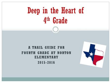 A TRAIL GUIDE FOR FOURTH GRADE AT NORTON ELEMENTARY 2015-2016 Deep in the Heart of 4 th Grade.