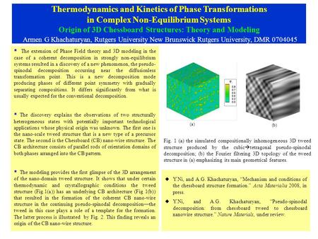 Thermodynamics and Kinetics of Phase Transformations in Complex Non-Equilibrium Systems Origin of 3D Chessboard Structures: Theory and Modeling Armen G.