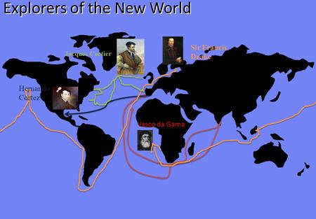 Explorers of the New World Vasco da Gama Sir Francis Drake Hernando Cortez Jacques Cartier.