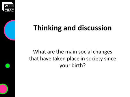 Thinking and discussion What are the main social changes that have taken place in society since your birth?