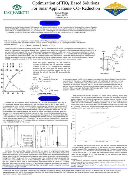 Samuel Shisso Project SEED Summer 2010 Abstract Background Procedures and Results With this research, I was assigned to work specifically with the TiO.