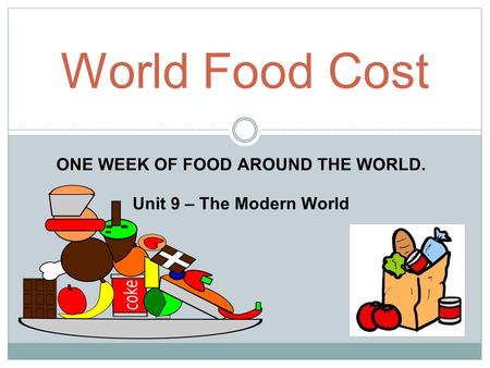 ONE WEEK OF FOOD AROUND THE WORLD. Unit 9 – The Modern World World Food Cost.