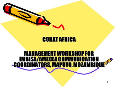 1 CORAT AFRICA MANAGEMENT WORKSHOP FOR IMBISA/AMECEA COMMUNICATION COORDINATORS, MAPUTO, MOZAMBIQUE.