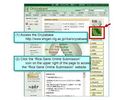 (1) Access the Oryzabase  (1) Access the Oryzabase  (2) Click the.