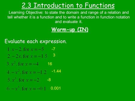 2.3 Introduction to Functions