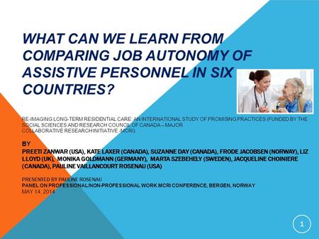 WHAT CAN WE LEARN FROM COMPARING JOB AUTONOMY OF ASSISTIVE PERSONNEL IN SIX COUNTRIES? RE-IMAGING LONG-TERM RESIDENTIAL CARE; AN INTERNATIONAL STUDY OF.