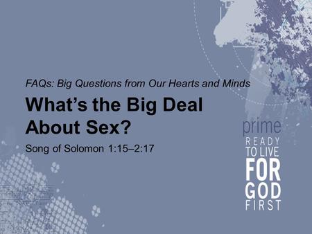 FAQs: Big Questions from Our Hearts and Minds What’s the Big Deal About Sex? Song of Solomon 1:15–2:17.