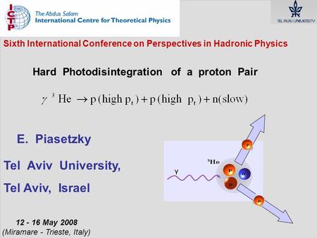 Sixth International Conference on Perspectives in Hadronic Physics Hard Photodisintegration of a proton Pair 12 - 16 May 2008 (Miramare - Trieste, Italy)