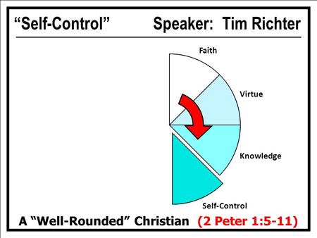 Faith Virtue Knowledge Self-ControlPerseverance Godliness Brotherly Kindness Love A “Well-Rounded” Christian 2 Peter 1:5-11 Faith Virtue Knowledge Self-Control.