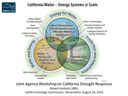 Joint Agency Workshop on California Drought Response Robert Kostecki, LBNL California Energy Commission, Sacramento, August 28, 2015.