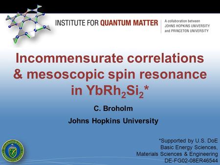 Incommensurate correlations & mesoscopic spin resonance in YbRh 2 Si 2 * *Supported by U.S. DoE Basic Energy Sciences, Materials Sciences & Engineering.