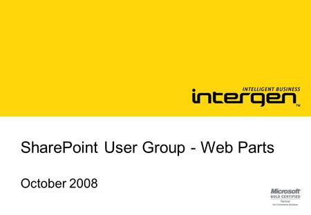 SharePoint User Group - Web Parts October 2008. Agenda Introduction to Web Parts Benefits WSS vs MOSS vs SPD Shipped Web Parts Free Web Parts Purchasable.