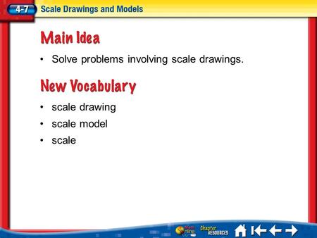 Lesson 7 MI/Vocab scale drawing scale model scale Solve problems involving scale drawings.