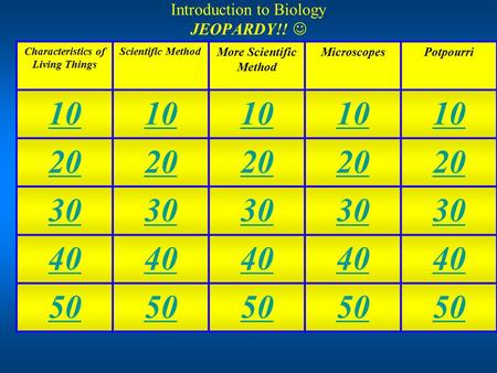 Introduction to Biology JEOPARDY!! 