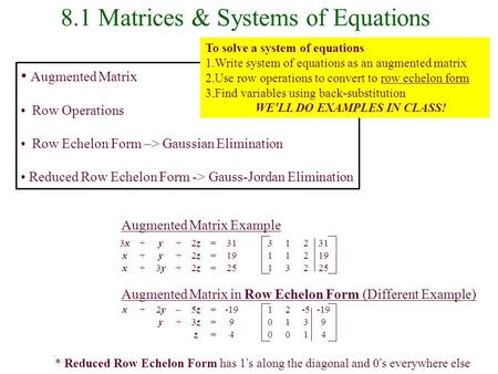 8.1 Matrices & Systems of Equations