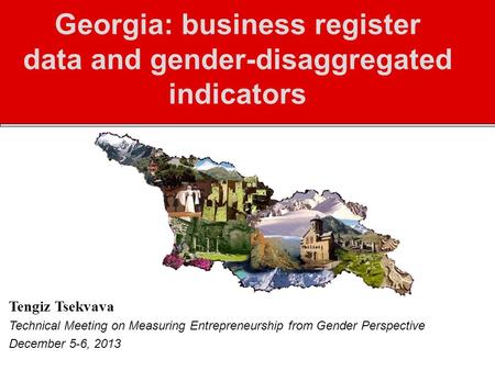 Georgia: business register data and gender-disaggregated indicators Tengiz Tsekvava Technical Meeting on Measuring Entrepreneurship from Gender Perspective.